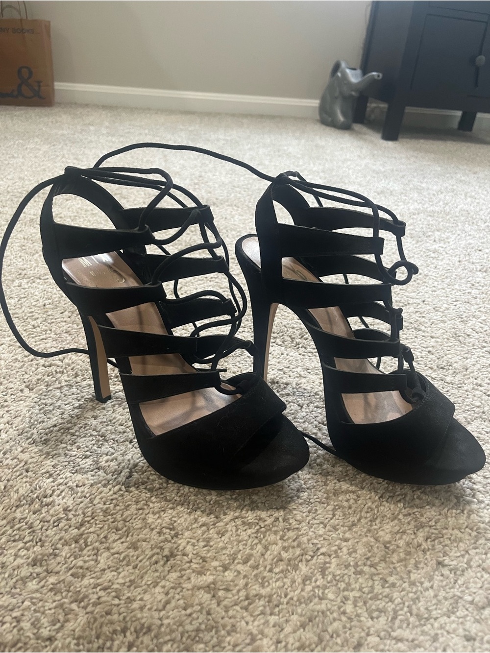 Mix No. 6 Black Lace-Up Strappy High Heels